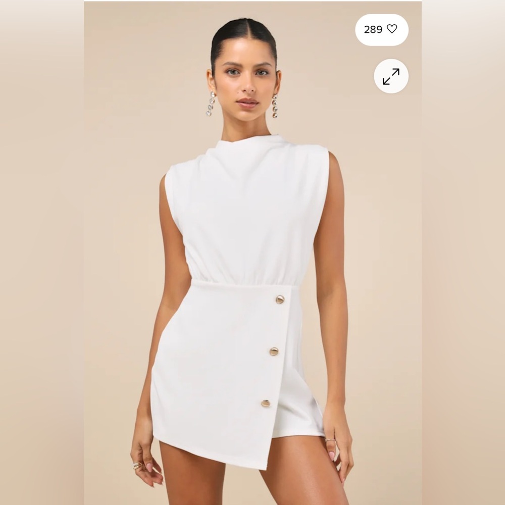Lulus Bridal White Mock Neck Sleeveless Skort Asymmetrical Romper Size XL